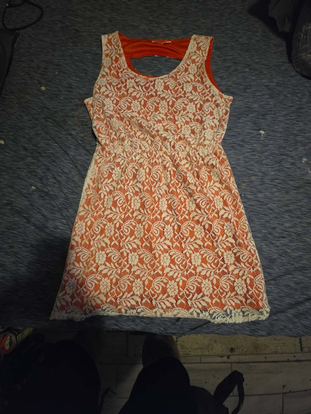Charming Charlie Lace Overlay Dress Size youth XL Orange White